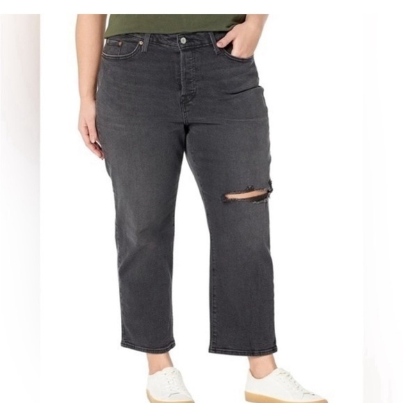 Levi’s plus size distressed high rise wedgie straight 24W NWT button fly Black - Picture 1 of 7